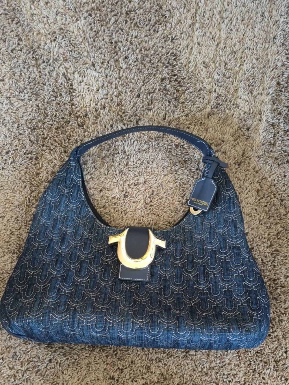True Religion Brand Dark Denim Quilted Hobo Bag TNFB0346